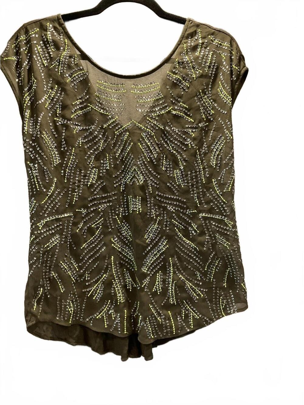 Willow & Clay Womens Embellished Green Blouse Size XS some Imperfections